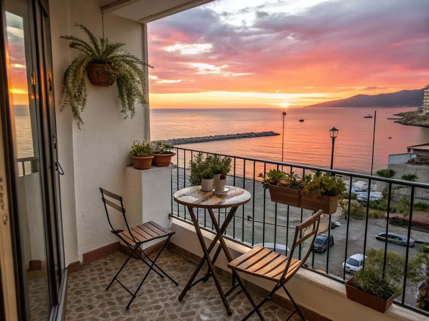 A beachfront apartment in Jumeirah Beach Residences (JBR), with a balcony overlooking the Arabian Gulf. The image should evoke a sense of relaxation and coastal living.