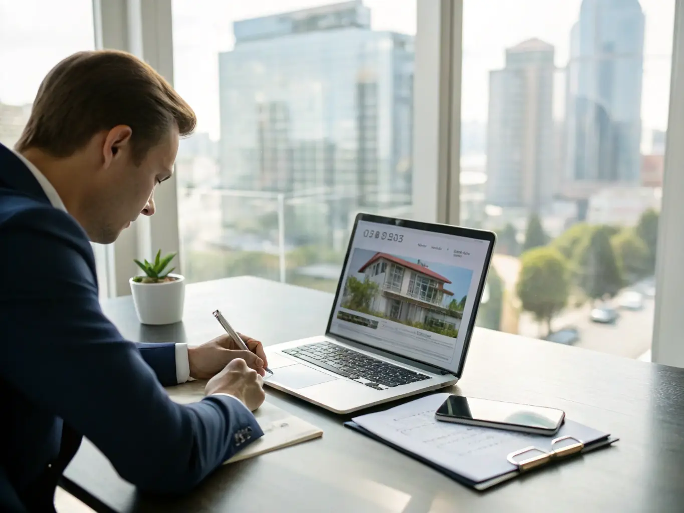 A professional real estate agent conducting a thorough tenant screening process, reviewing applications and background checks in a modern office setting, emphasizing MAR Properties' commitment to finding reliable tenants.
